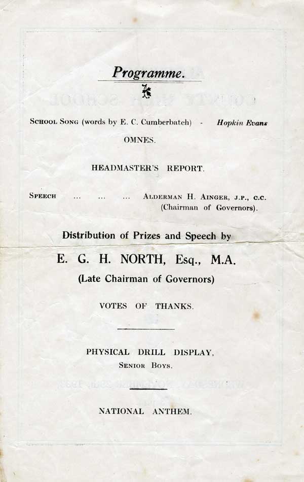 Speech Day Programme 1933