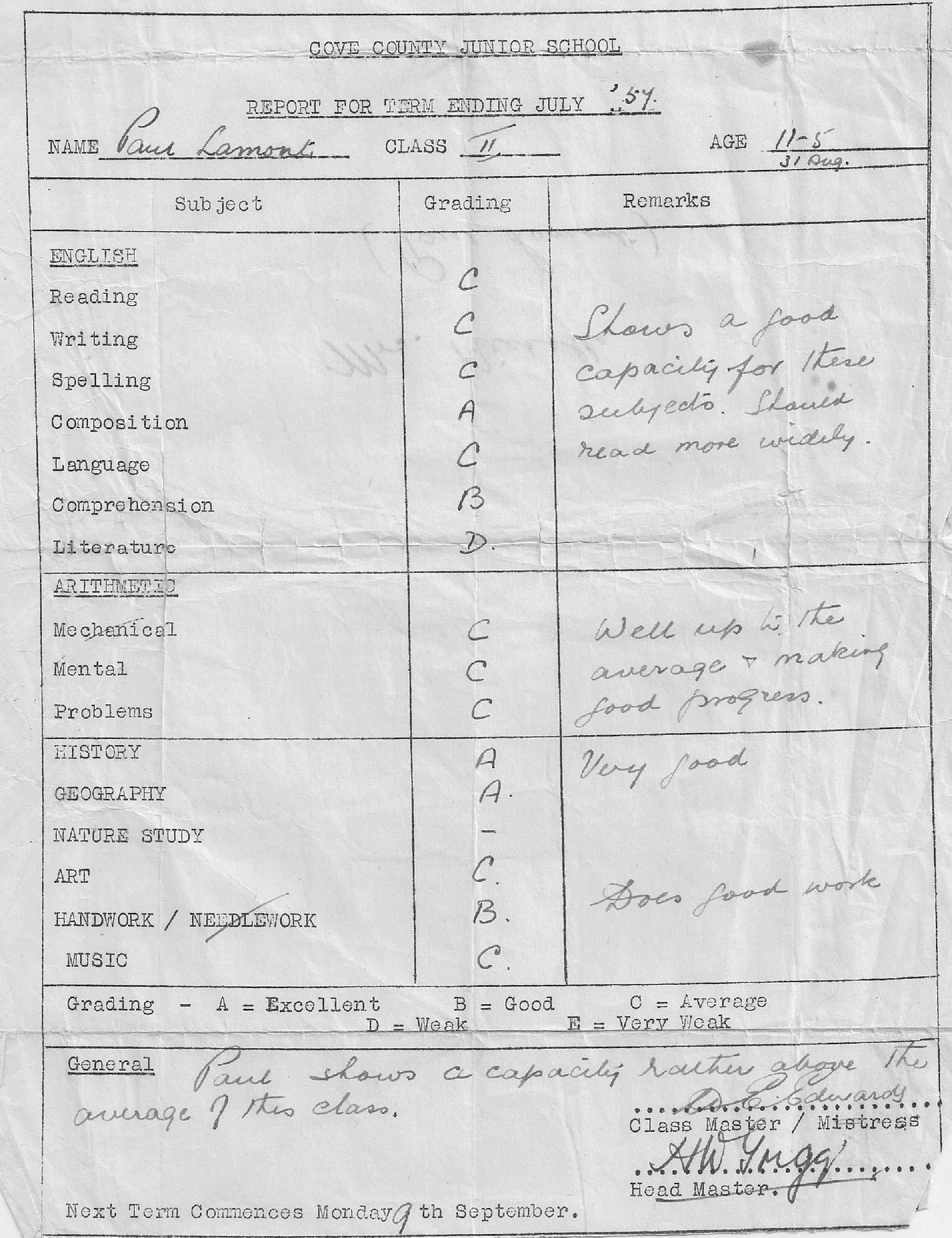 Report - July 1957