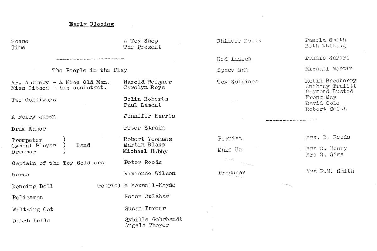 Early Closing Programme