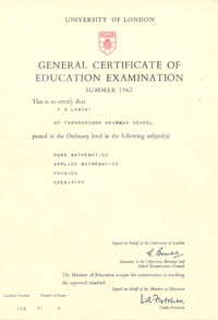 GCE O Level Summer 1962