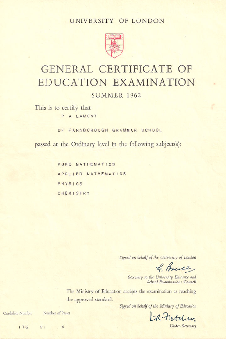 GCE Certificate