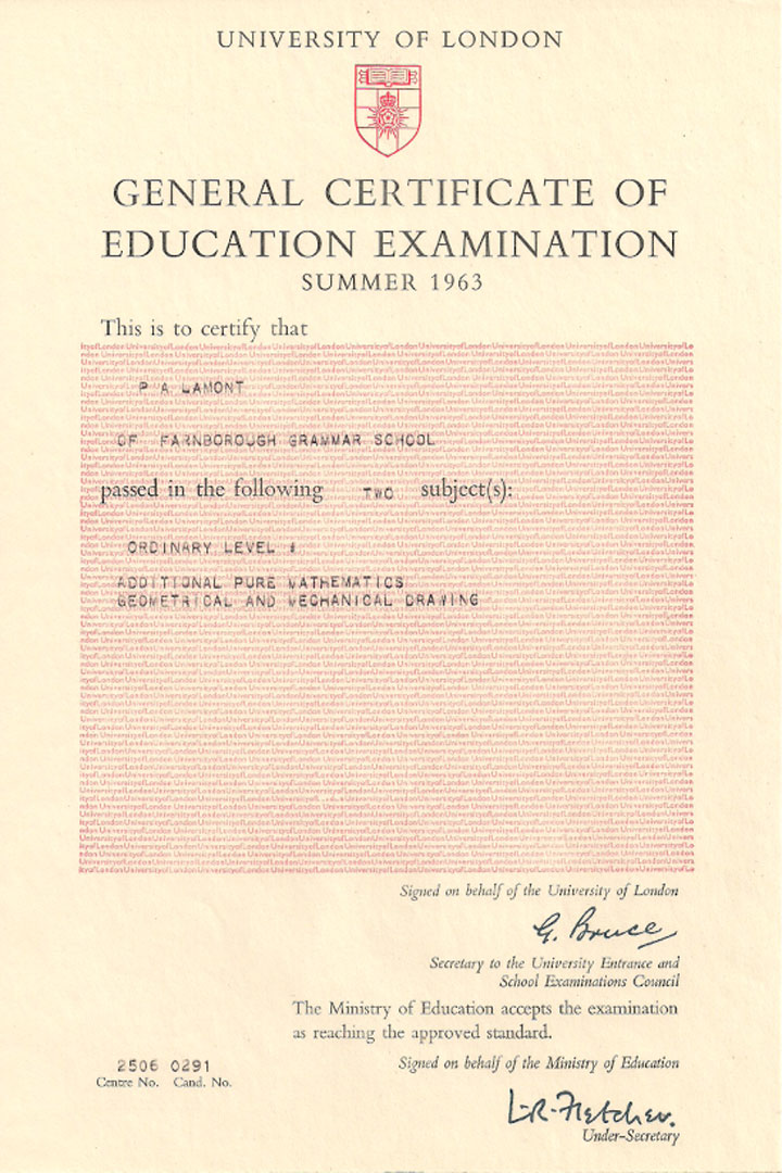 GCE Certificate