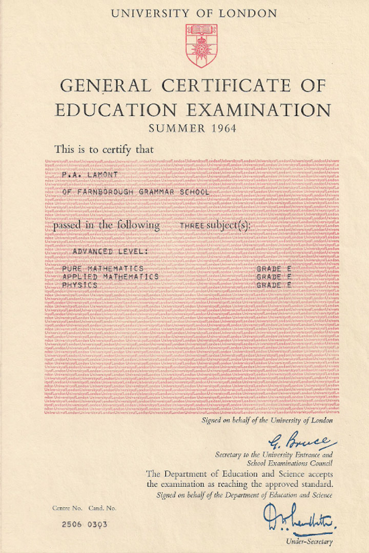 GCE Certificate