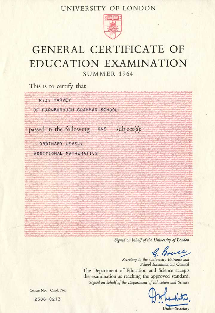 GCE Certificate