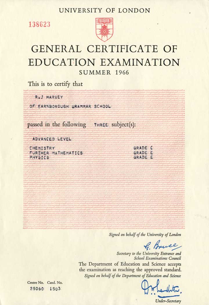 GCE Certificate