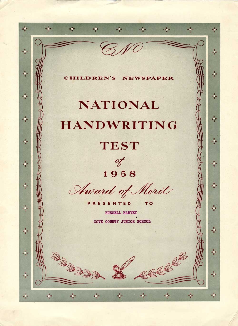 National Handwriting Test Certificate